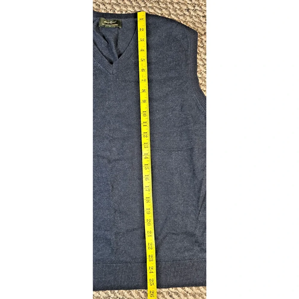 Eddie Bauer Mens M Cotton Cashmere V Neck Sweater Vest Navy Preppy Classic
